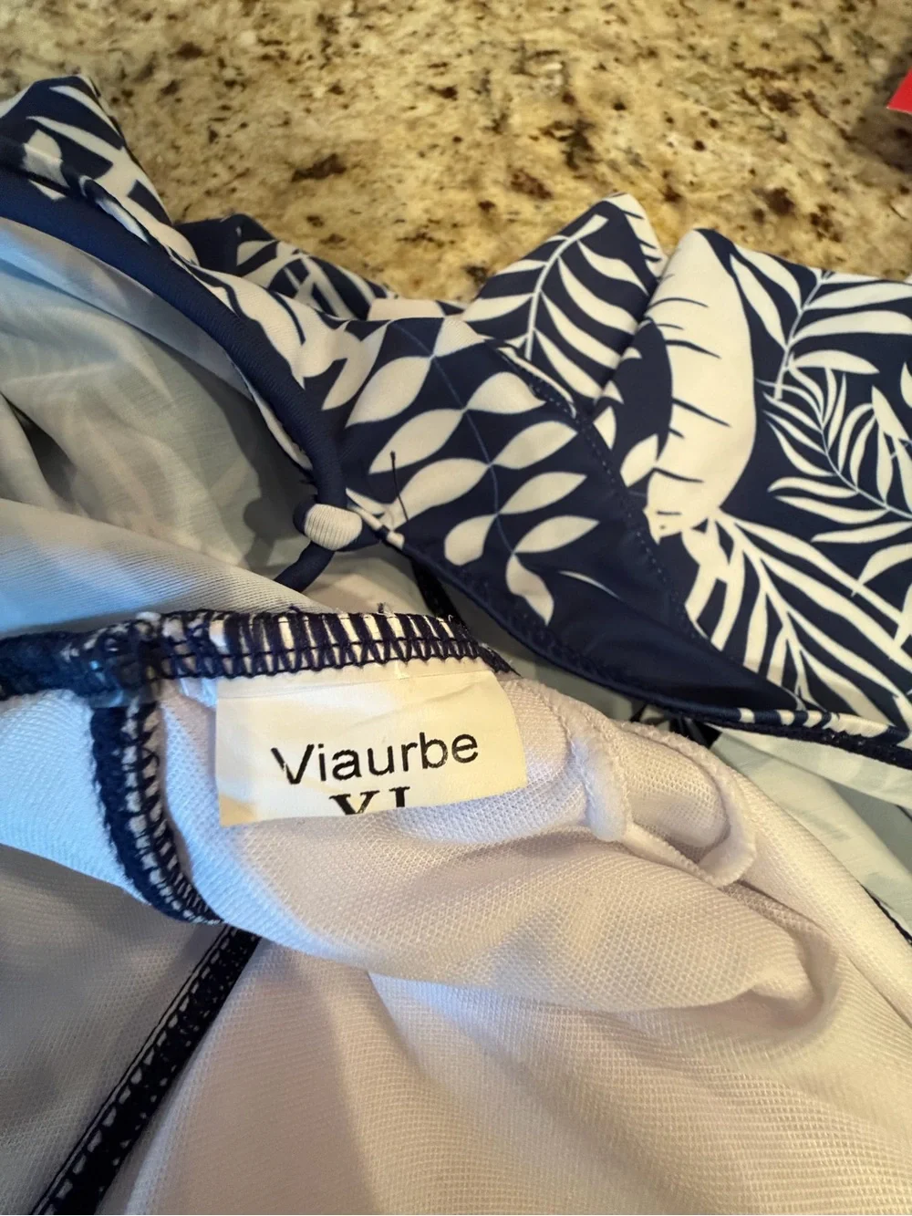 Navy & White Tropical Leaf One-Piece Swim Dress - Picture 2 of 7